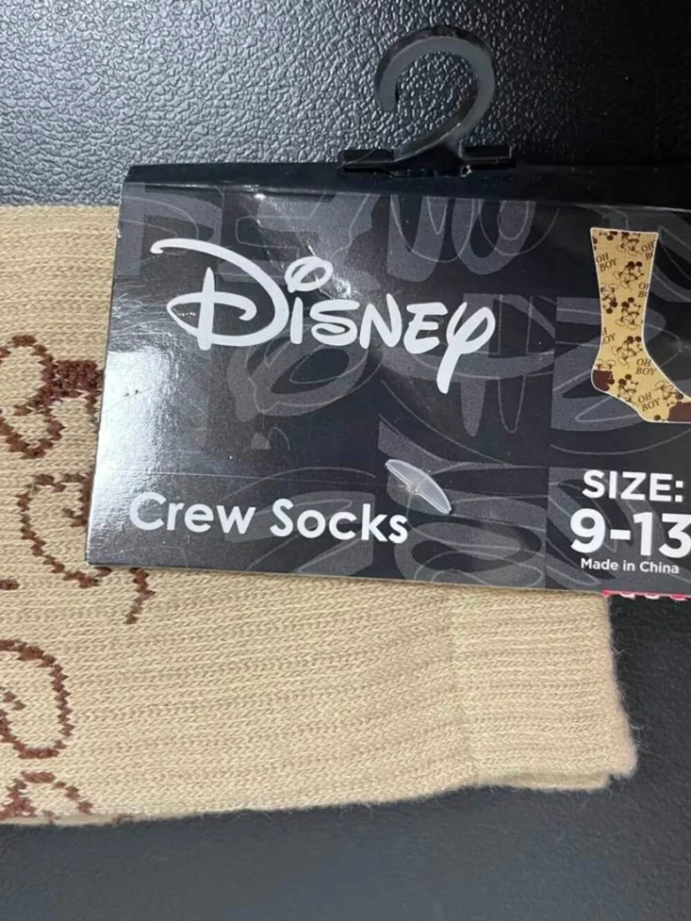 NWT Disney Retro Mickey Mouse Oh Boy Tan Brown Crew Socks Mens 9-13